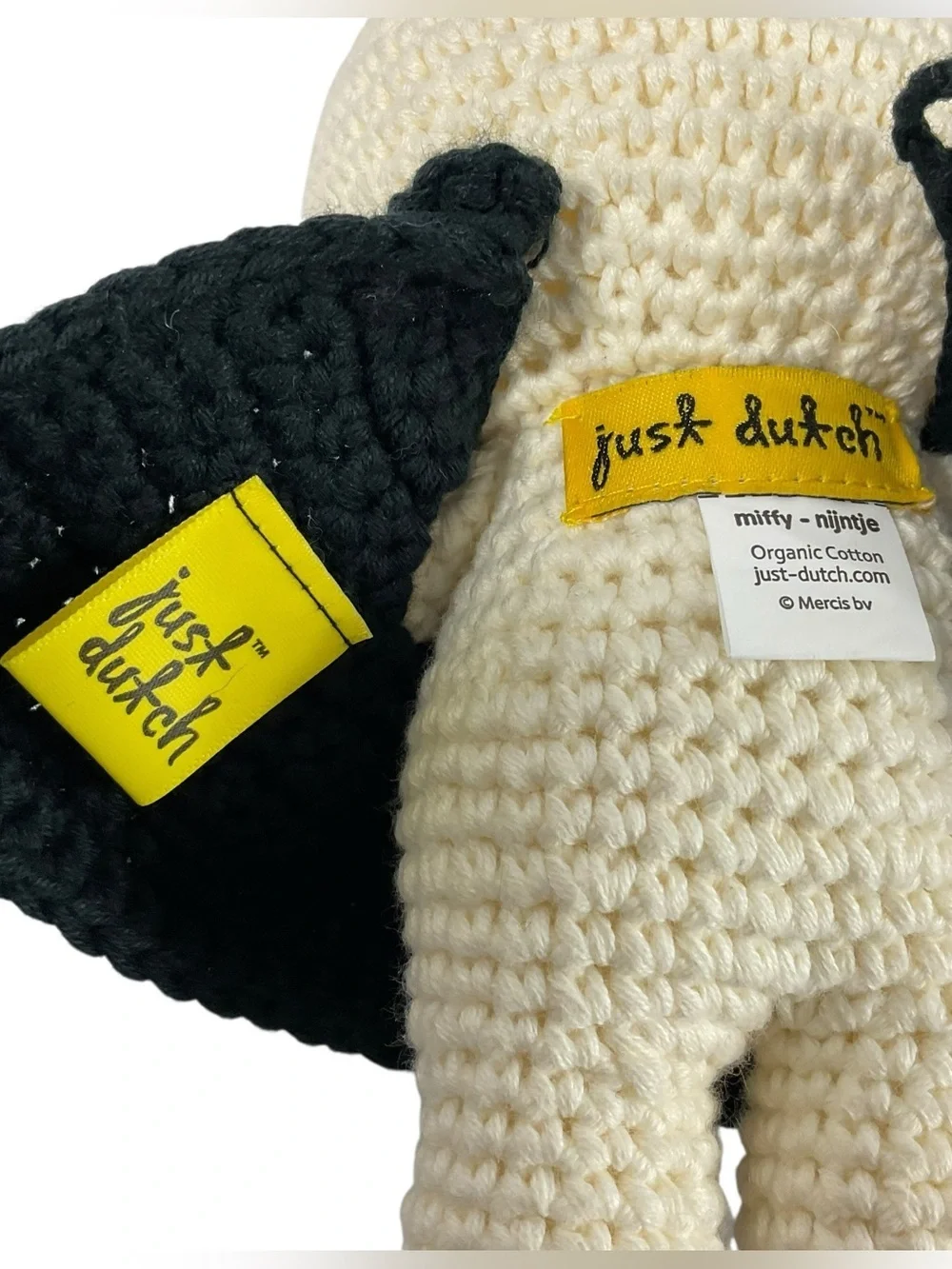 Just Dutch Miffy Nijntje Organic Cotton Crochet Bunny Doll Black Floral Dress